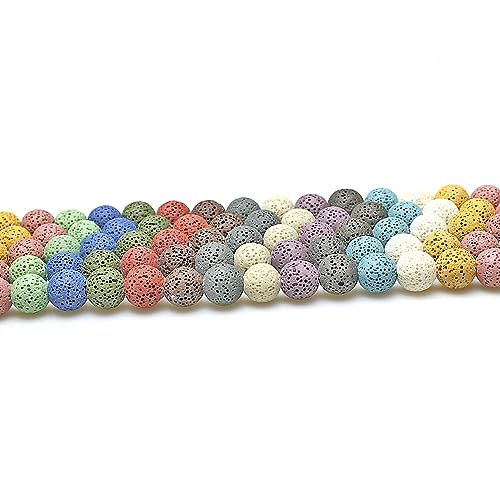 MJDCB Natural Multicolor Volcanic Lava Stone Round Loose Stone Beads DIY for Jewelry Bracelet Making 15" (12mm, Multicolored) - Image 3