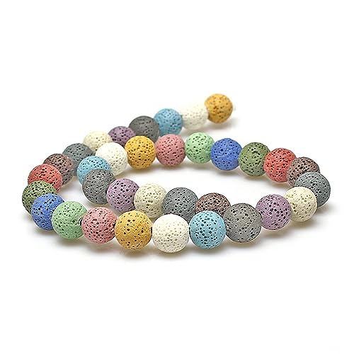 MJDCB Natural Multicolor Volcanic Lava Stone Round Loose Stone Beads DIY for Jewelry Bracelet Making 15" (12mm, Multicolored) - Image 2