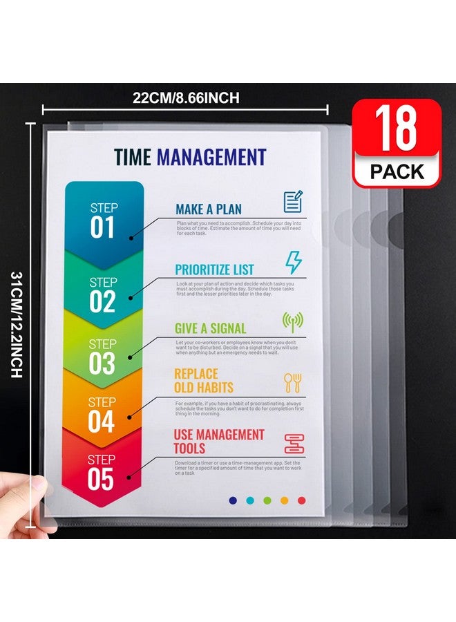 LEOBRO 18 Pack Plastic Folders For Document Transparent Plastic Document Folders A4 Letter Size File Folder Plastic Project Pockets Plastic Sleeves For Paper Plastic Project Folders 12.2”X 8.6” - Image 2