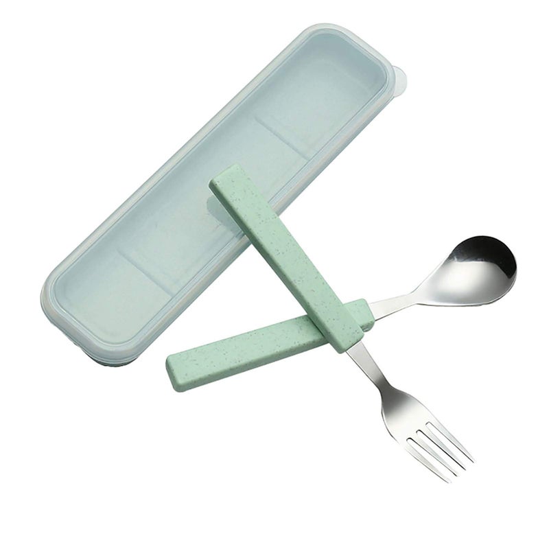 VANRA 2Piece Children Flatware Set 1810 Stainless Steel Child Tableware Set Silver Cutlery Set Silverware Dinner Utensils Spoon Fork Set with Travel Case for Kids Chrome Finished Green