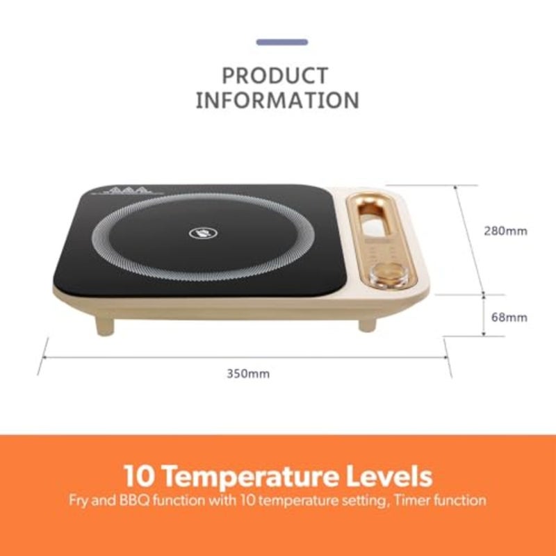 3500W Portable Infrared Cooker, Dual Heating Single Burner Electric Hob with Touch Screen and Knob Control, Timer and Keep Warm Function, Large Heating Panel Suitable for All Cookware - Image 2