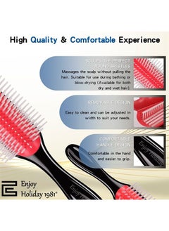 Enjoy Holiday 1981 Hair Brush for Women Men Curly Wet or Dry Hair Classic Detangling Brushes 7 Row 5 Row for Natural Thick Hair, Blow Styling Separating, Shaping Defining Curls Tools Travel Bristle Black Hairbrush 2 PCS  - Image 5