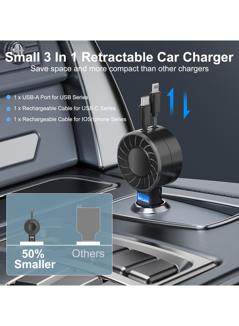 عام شاحن سيارة قابل للطي، محول سيارة صغير، شاحن 3 في 1 صغير قابل للطي، شاحن سيارة سريع 50 واط مع كابلات طي بدبل ومنافذ USB، متوافق مع iPhone 15/14/13/12 Pro Max و Samsung - Image 2