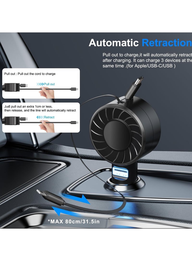 عام شاحن سيارة قابل للطي، محول سيارة صغير، شاحن 3 في 1 صغير قابل للطي، شاحن سيارة سريع 50 واط مع كابلات طي بدبل ومنافذ USB، متوافق مع iPhone 15/14/13/12 Pro Max و Samsung - Image 3