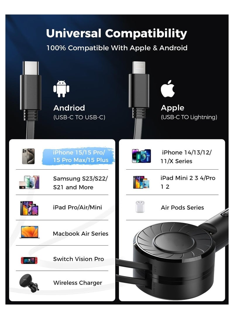 عام شاحن سيارة قابل للطي، محول سيارة صغير، شاحن 3 في 1 صغير قابل للطي، شاحن سيارة سريع 50 واط مع كابلات طي بدبل ومنافذ USB، متوافق مع iPhone 15/14/13/12 Pro Max و Samsung - Image 5