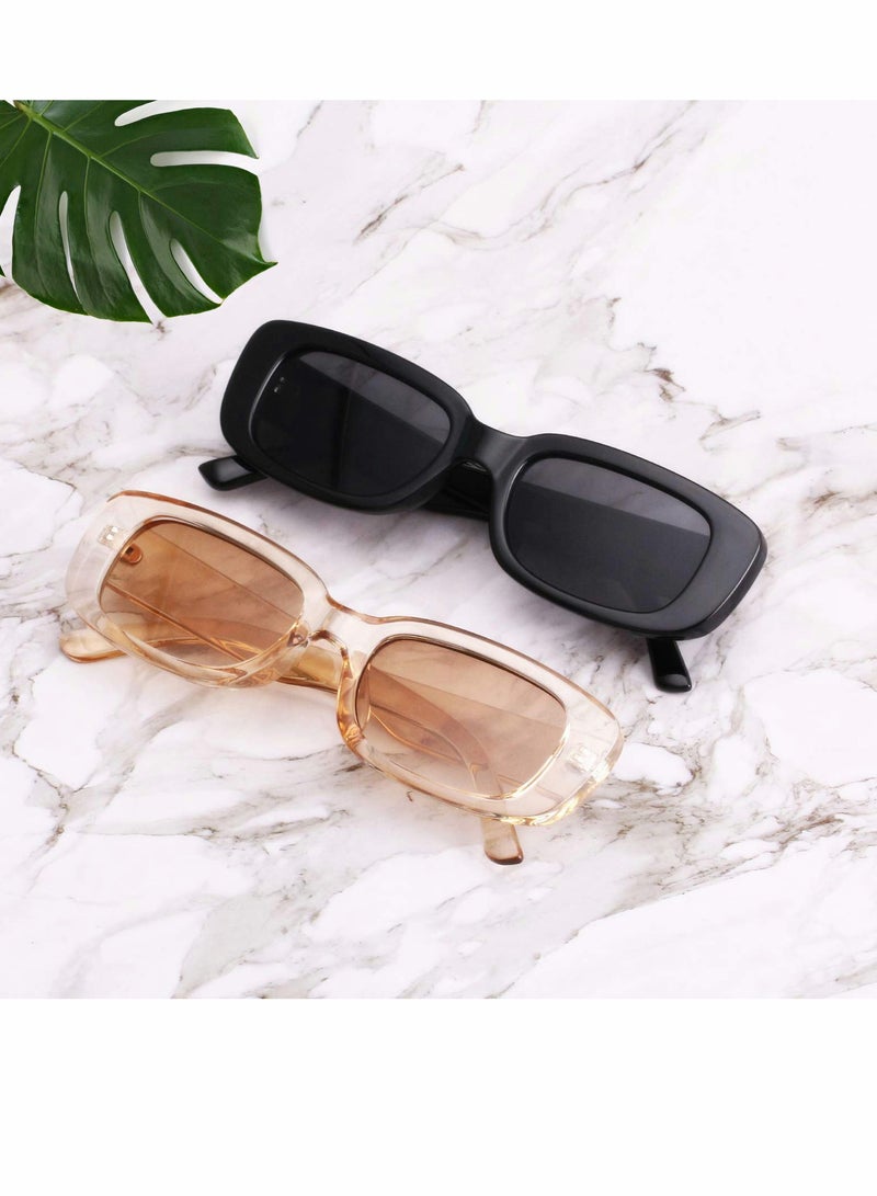 SYOSI Retro Rectangle Sunglasses Women and Men Vintage Small Square Sun Glasses Protection Glasse, UV400 Protection Glasse, Vintage Driving Glasses 90’s Fashion Narrow Square Frame - Image 3