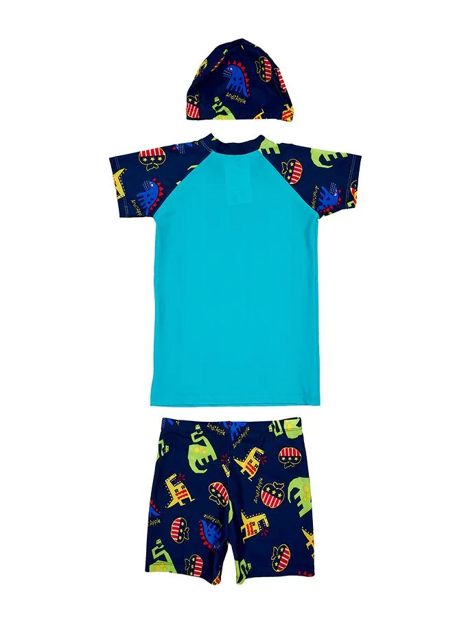 babyqlo Monster Dino 3 Pc Boys Swimsuit Set Blue