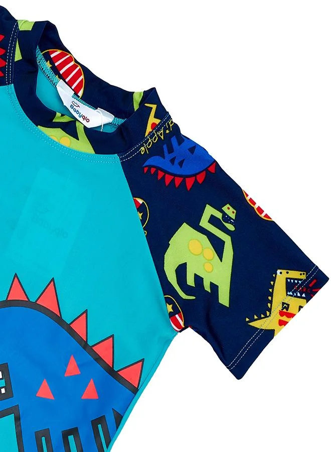 babyqlo Monster Dino 3 Pc Boys Swimsuit Set Blue