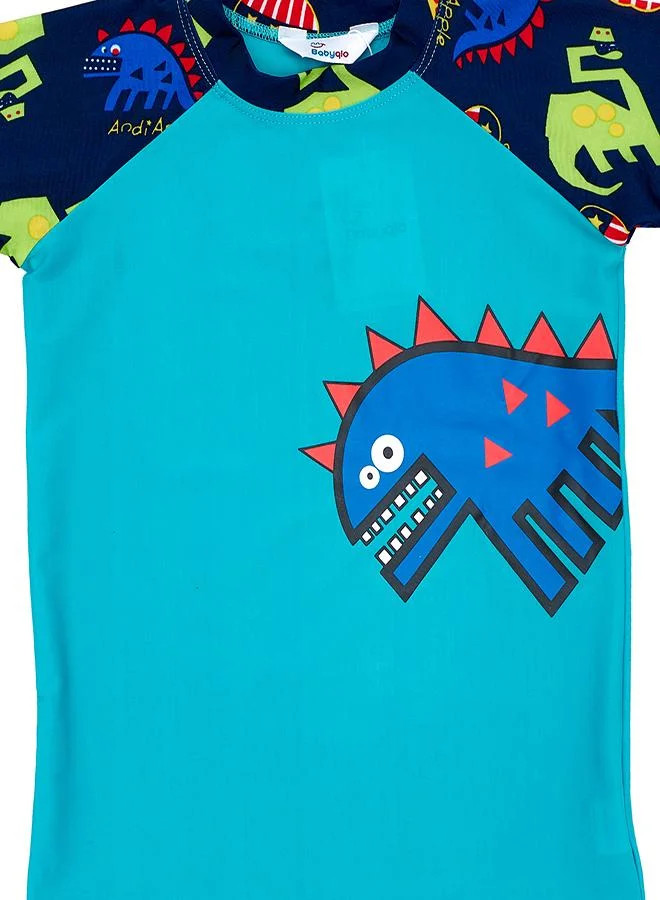 babyqlo Monster Dino 3 Pc Boys Swimsuit Set Blue
