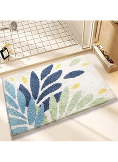 TYCOM Bathroom Rugs Bath Mat 40 By 60 CM Non Slip Fluffy Soft Plush Microfiber Shower Carpet Rug Machine Washable Quick Dry Ultra Bath Mats for Tub Bathroom and Shower Leaves Blue. 