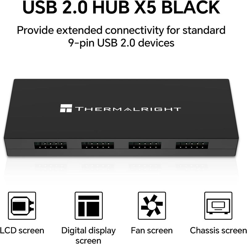 ثيرمالرايت موزع USB 2.0 داخلي من X5، يعمل بالطاقة عبر SATA، مع قاعدة مغناطيسية، توسعة USB ذات 9 سنون للوحة الأم للكمبيوت�� (أسود) - Image 2