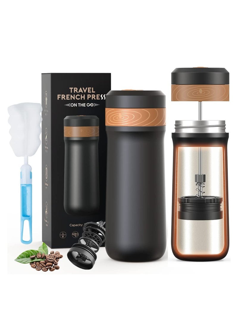 Classic 12 oz Portable French Press Coffee & Tea Mug with Carry Loop, BPA-Free Stainless Steel Coffee Maker, Perfect for Camping and Travel (Random Brush Color)  - Image 1