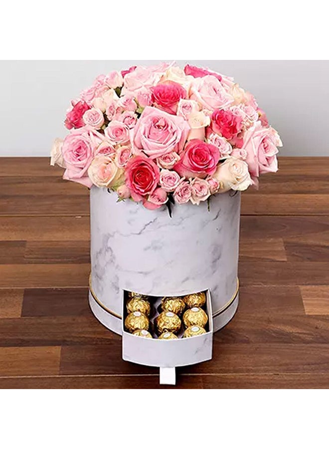 Ferns N Petals Box Of Pink Roses And Chocolates - Image 1