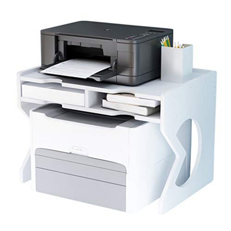Printer Desktop Stands, Desk Organiser white with Storage Office Supplies Printer Stand for Fax Machine, Scanner, Files, Office Supplies with Adjustable Feet 18.5x12.4 - Image 1
