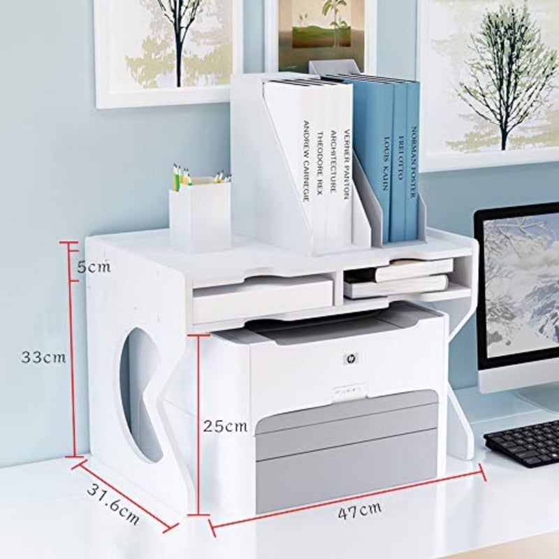Printer Desktop Stands, Desk Organiser white with Storage Office Supplies Printer Stand for Fax Machine, Scanner, Files, Office Supplies with Adjustable Feet 18.5x12.4 - Image 2