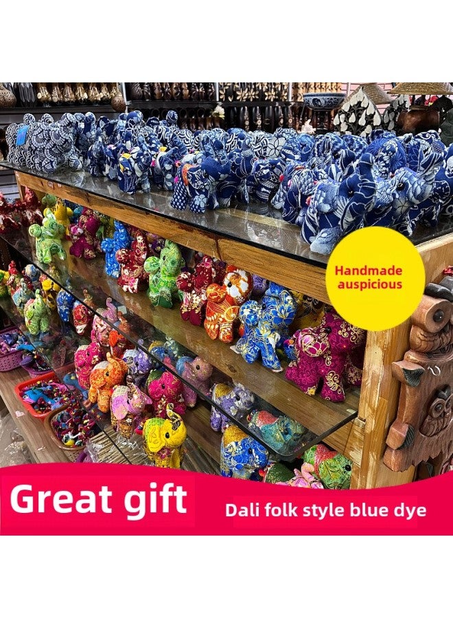 Loquat Fabric Jewelry Tie-dyed Blue-dyed Elephant Dali Ethnic Style Handmade Fabric Thailand Jixiang Ornaments Hanging Ornaments-Color:Keychain Mini Model - Image 2