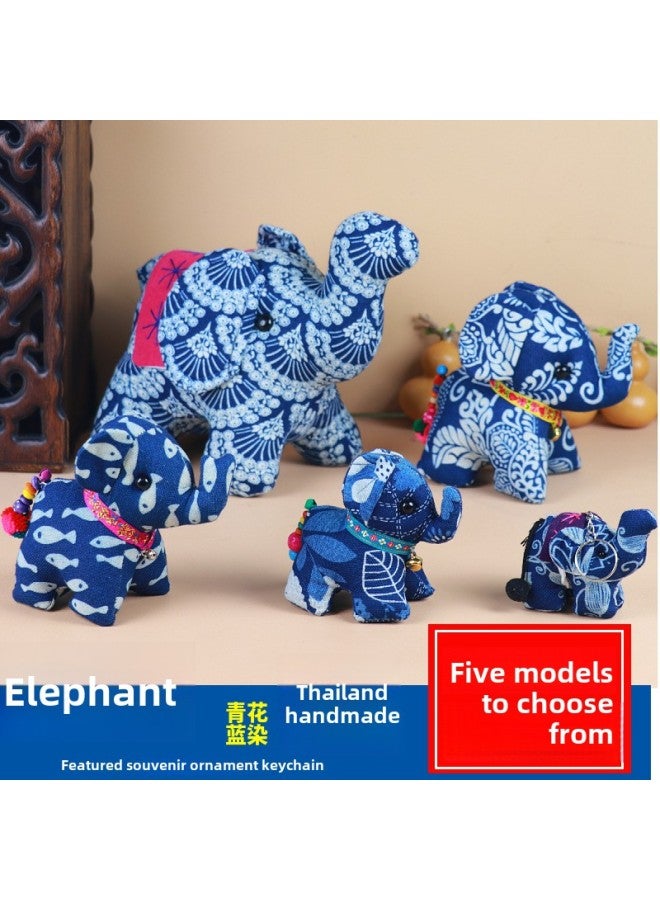 Loquat Fabric Jewelry Tie-dyed Blue-dyed Elephant Dali Ethnic Style Handmade Fabric Thailand Jixiang Ornaments Hanging Ornaments-Color:Keychain Mini Model - Image 3