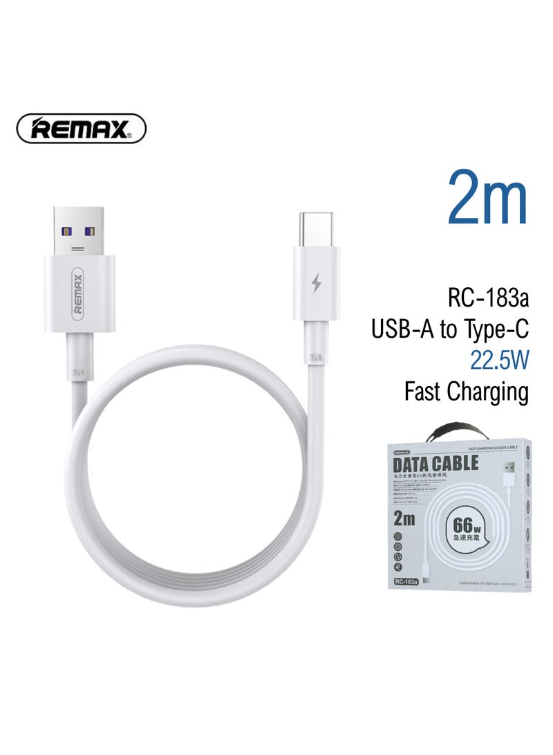 REMAX كابل شحن سريع PD RC-183a Marlik Series USB-A إلى Type C، USB C، 5A 66 W، كابل شحن، كابل بيانات، 2 متر، طويل، أبيض، عالي الجودة مع شهادة CE وFCC وRoHS - Image 1