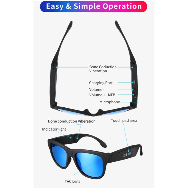 Smart Bluetooth Glasses Bone Conduction Wireless Headset Audio Talking Fashion Sunglasses - Image 3