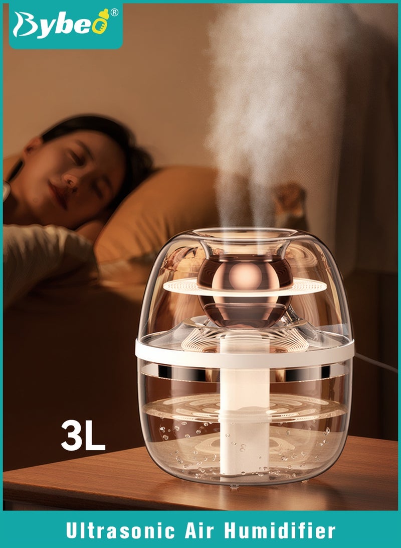 Bybeo 3L Ultrasonic Air Humidifier, Baby Humidifier for Bedroom Baby Room with Night Light, Dual Spray Humidifier for Baby Nursery, Cool Mist Air Humidifier or Home, Office & Plant, Auto-Off, Ultra Quiet, Type-C Rechargeable - Image 1
