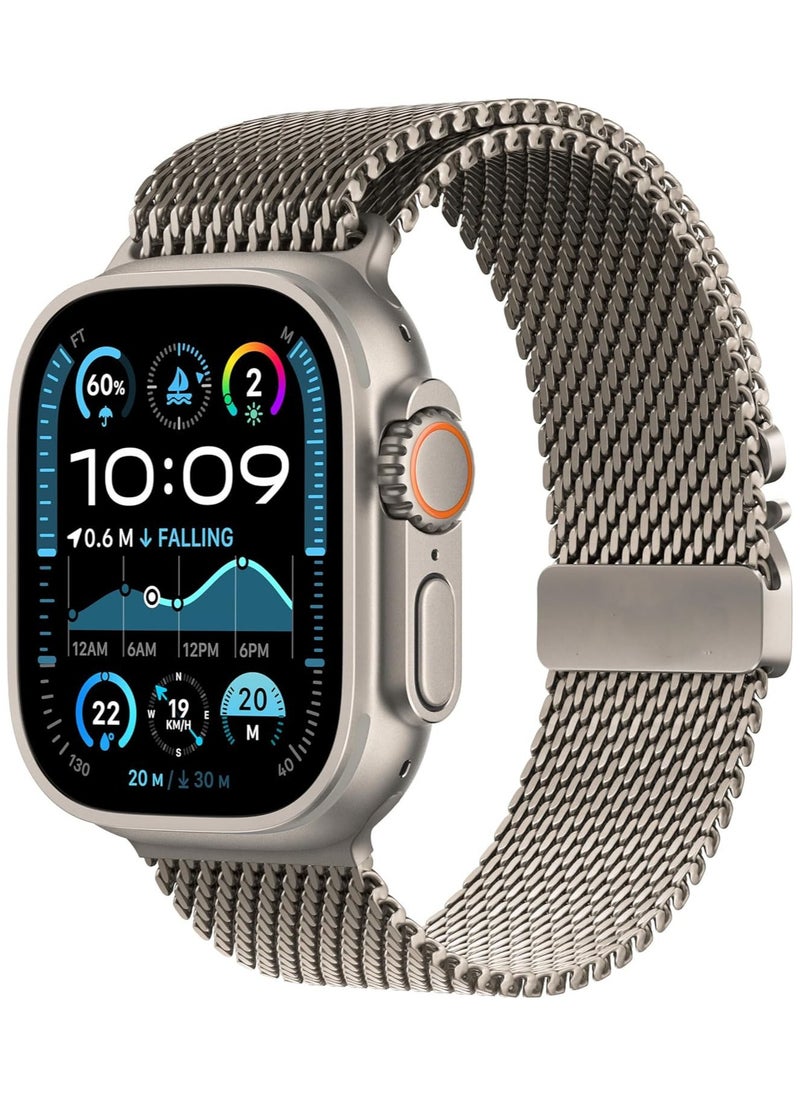 Generic - Titanium Milanese Mesh Loop Band Compatible with Apple Watch Ultra 1/2 49mm 46mm 45mm 44mm 42mm Men Women, Designer Parachute-Style Metal Buckle Adjustable Strap for iWatch SE Series 10 9 8 7 6 5 4 3 2 1 SE - Image 1