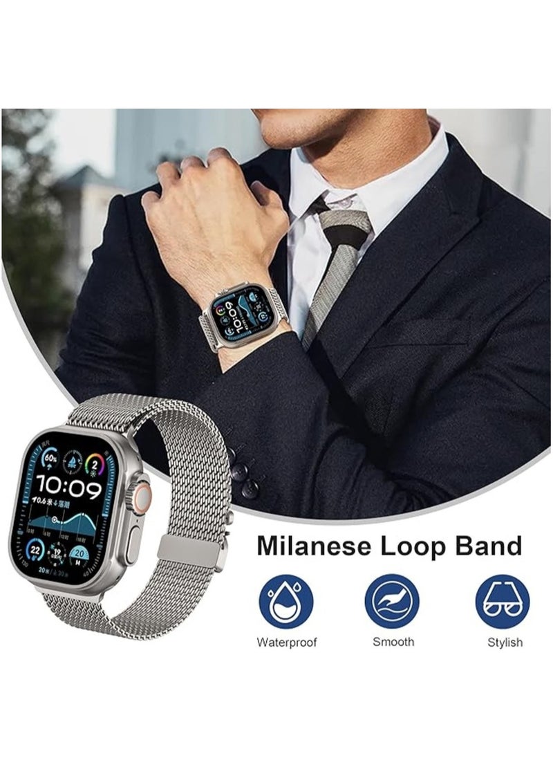 Generic - Titanium Milanese Mesh Loop Band Compatible with Apple Watch Ultra 1/2 49mm 46mm 45mm 44mm 42mm Men Women, Designer Parachute-Style Metal Buckle Adjustable Strap for iWatch SE Series 10 9 8 7 6 5 4 3 2 1 SE - Image 1