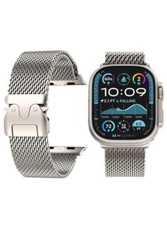 Generic Titanium Milanese Mesh Loop Band Compatible with Apple Watch Ultra 1/2 49mm 46mm 45mm 44mm 42mm Men Women, Designer Parachute-Style Metal Buckle Adjustable Strap for iWatch SE Series 10 9 8 7 6 5 4 3 2 1 SE  - Image 2