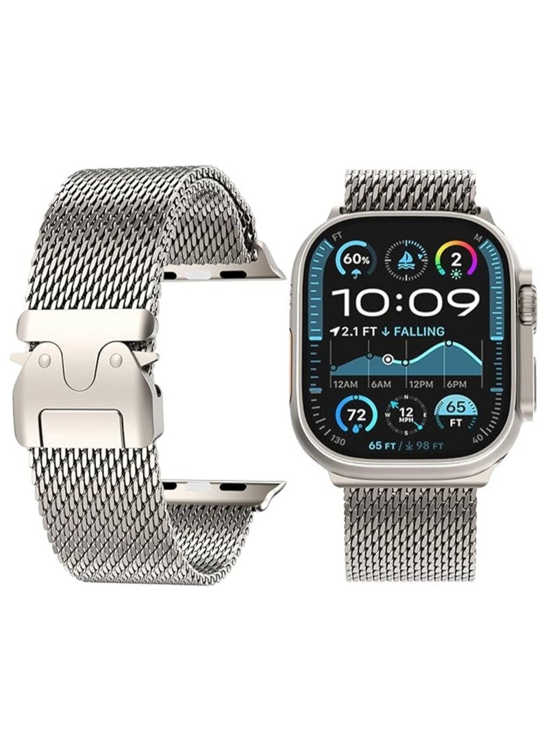 Generic - Titanium Milanese Mesh Loop Band Compatible with Apple Watch Ultra 1/2 49mm 46mm 45mm 44mm 42mm Men Women, Designer Parachute-Style Metal Buckle Adjustable Strap for iWatch SE Series 10 9 8 7 6 5 4 3 2 1 SE - Image 1