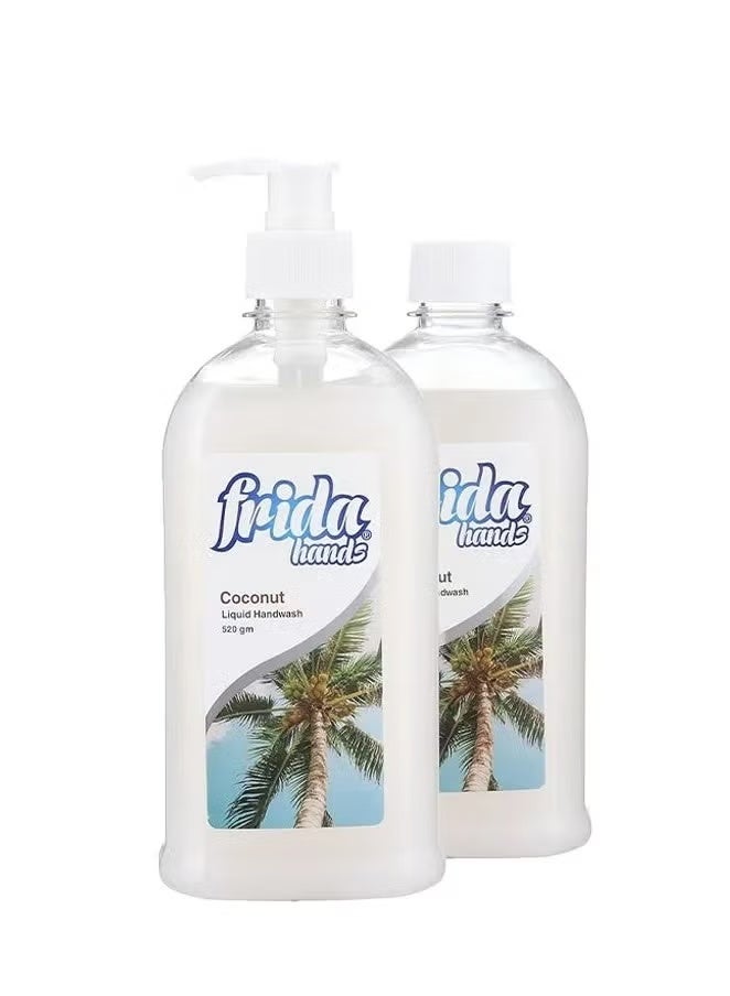 Frida Coconut Hand Wash 520g x 2 – Moisturizing Hand Wash with Natural Coconut Extracts, Gentle & Refreshing