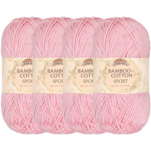 BambooMN JubileeYarn Bamboo Cotton Sport Yarn  50gSkein  Primrose Pink  4 Skeins
