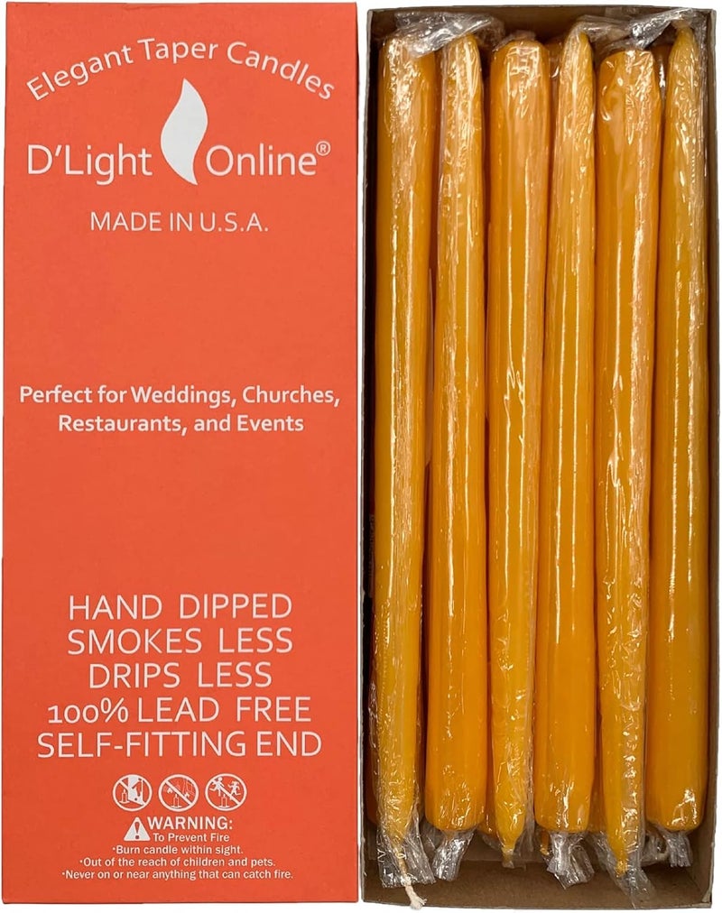 D'light Online 10" Autumn Yellow Elegant Taper Candles Premium Quality Candles, Unscented, Hand-Dipped Tapered Candles, Dripless and Smokeless - Set of 12 Individually Wrapped (10 Inch, Autumn Yellow) - Image 1