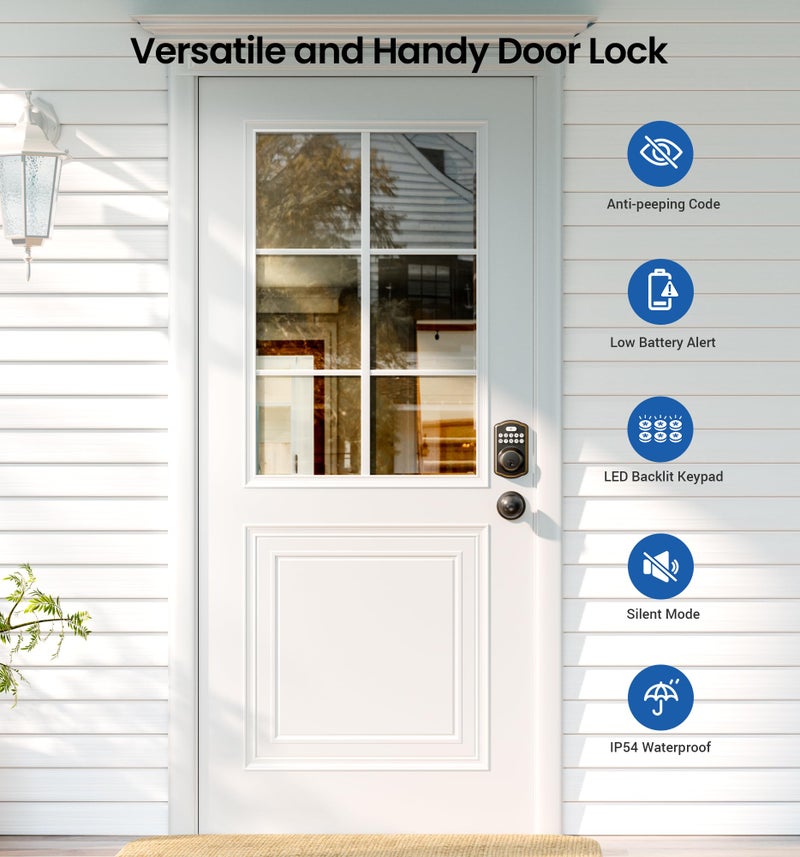 Veise Keyless Entry Door Lock with 2 Knobs, Electronic Backlit Keypad Deadbolt with Handle Set, Auto Lock, One-time Codes, Smart Deadbolt for Front Door, Easy Installation, Oil-Rubbed Bronze - Image 4