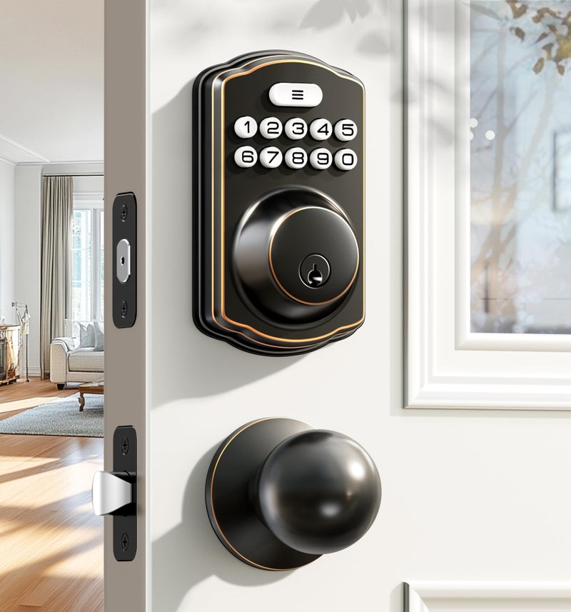 Veise Keyless Entry Door Lock with 2 Knobs, Electronic Backlit Keypad Deadbolt with Handle Set, Auto Lock, One-time Codes, Smart Deadbolt for Front Door, Easy Installation, Oil-Rubbed Bronze - Image 1