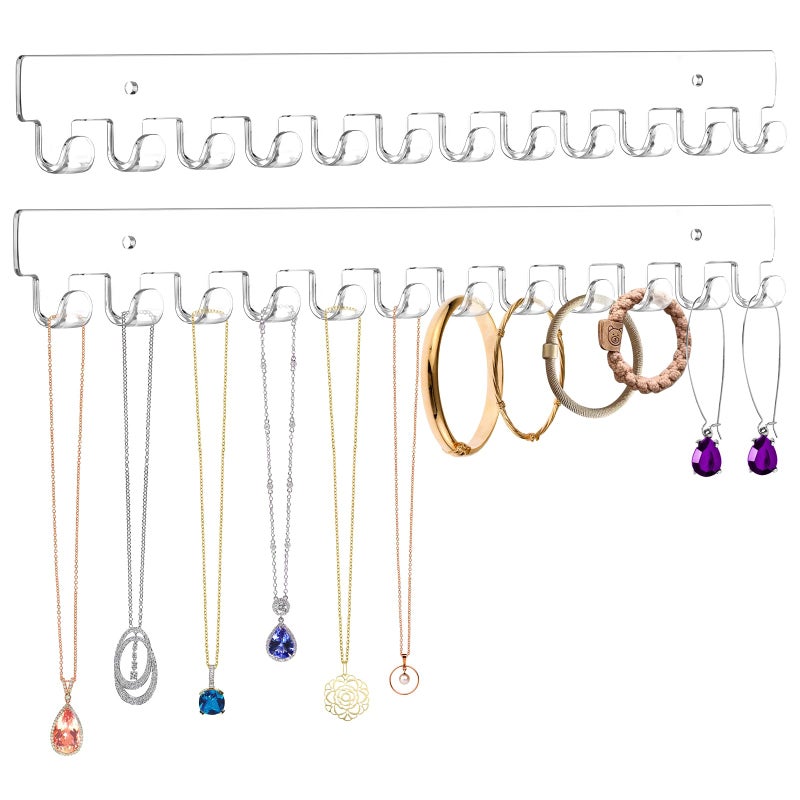 Mecnmsa 2 Pack Necklace Holder - Hanging Jewelry Organizer, Self-Adhesive, Wall Mount (Clear) - Image 1