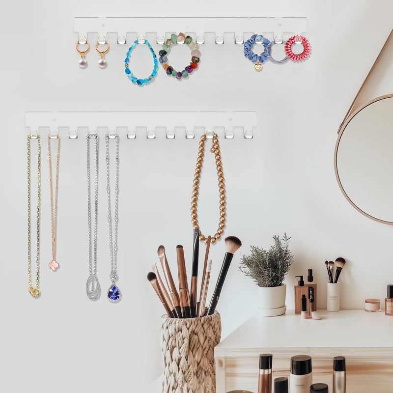 Mecnmsa 2 Pack Necklace Holder - Hanging Jewelry Organizer, Self-Adhesive, Wall Mount (Clear) - Image 5