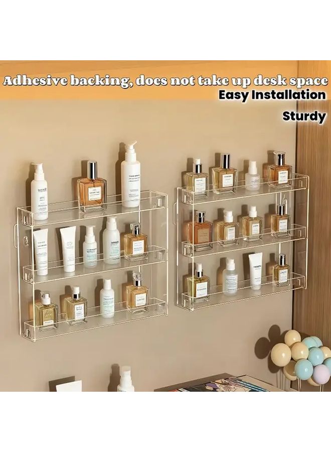 3 Tier Wall Mounted Shelf Transparent Heavy Duty No Drill Adhesive Backing - Image 1