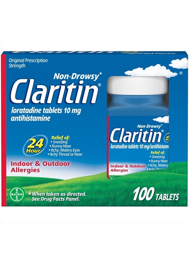 Claritin 24 ساعة تخفيف الحساسية غير المسبب للنعاس، أقراص لوراتادين - 100 حبة - Image 1