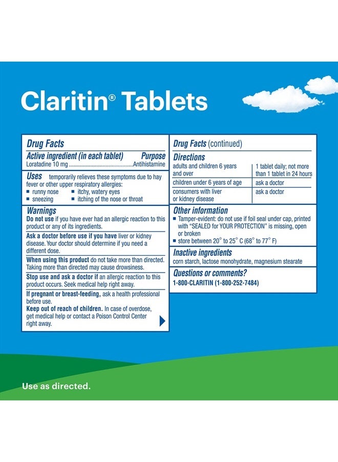 Claritin 24 ساعة تخفيف الحساسية غير المسبب للنعاس، أقراص لوراتادين - 100 حبة - Image 4