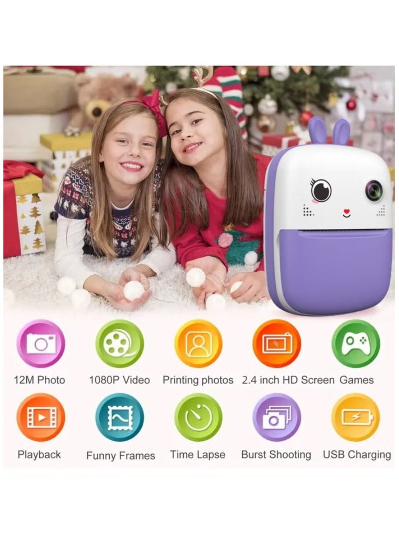 Kids Camera, 1080P Instant Printing Dual Camera, Photo Video, 2.4 Inch IPS LCD Screen, Built-in 1800mAh Battery, 32G TF Card, Birthday Festival Gift for Kids  - Image 2