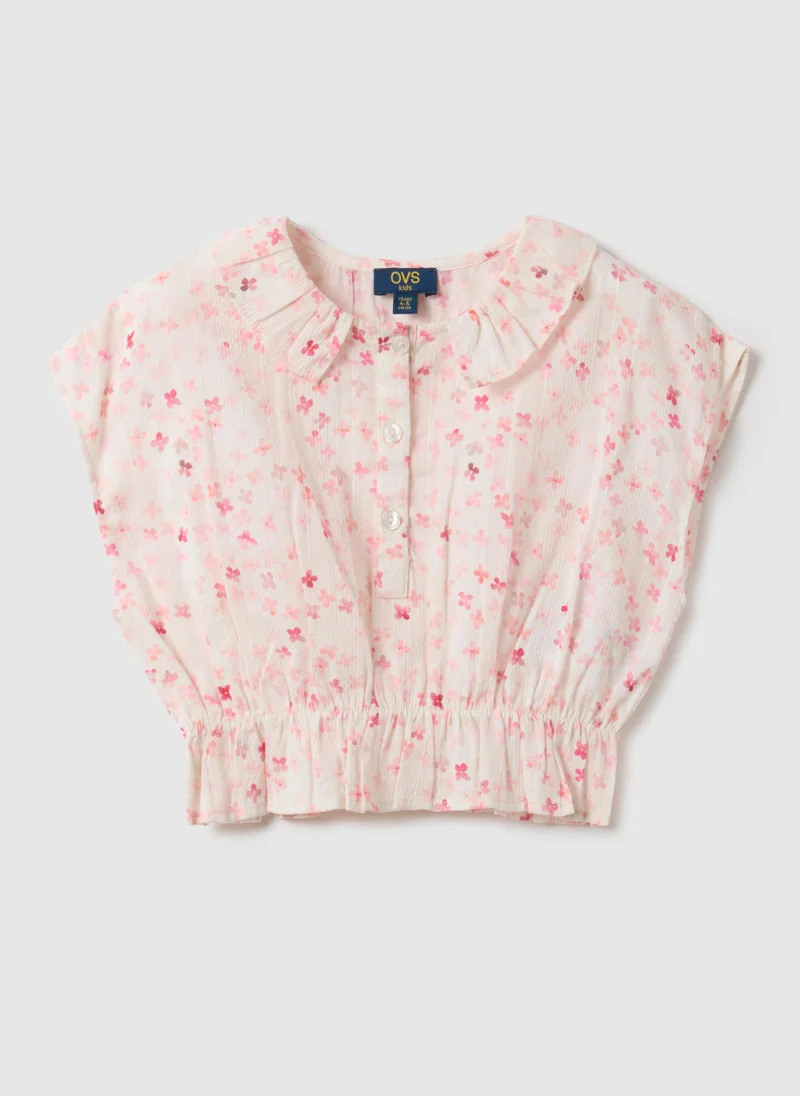 Ovs OVS Girls' Slim Fit Multicolour Pure Cotton Blouse With Flowers