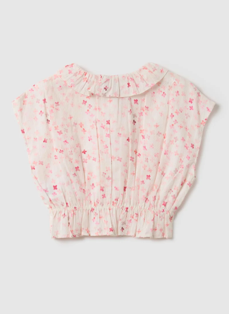 Ovs OVS Girls' Slim Fit Multicolour Pure Cotton Blouse With Flowers