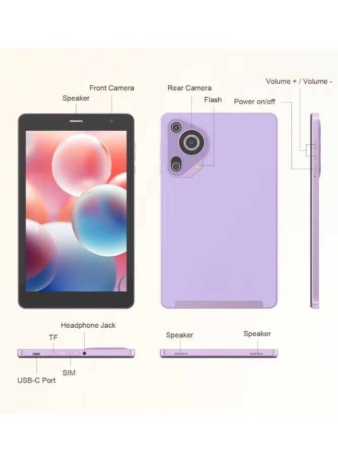 REBENUO CM828 8-Inch Android 14 Tablet, 8GB RAM, 512GB Storage, SIM Card Slot, HD IPS Touchscreen Display, WiFi Connectivity, Dual Camera, Portable Tablet PC with Large Storage for Work, Study, Gaming, Streaming, Browsing & Travel, Purple - Image 2