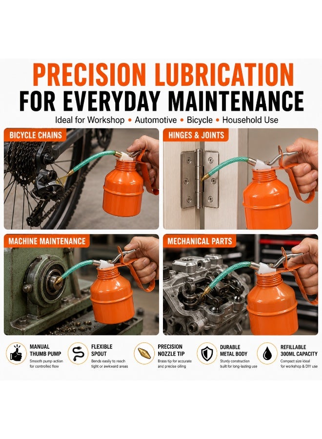 Sparta 300ml Metal Oil Can with Flexible Spout, Manual Lubricating Oil Dispenser, Precision Lubrication Oiler for Machinery, Automotive, Bicycle, Workshop & Industrial Maintenance - Image 1