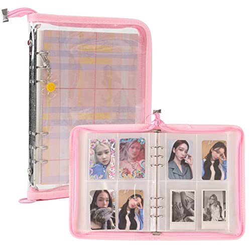 Neffliwe 4Pocket Kpop Photocard Holder Book with 30Pcs Inner Pages 6 Ring A5 Photocard Binder Card Collect Book Hold Up to 240 Cards Pink - Image 1
