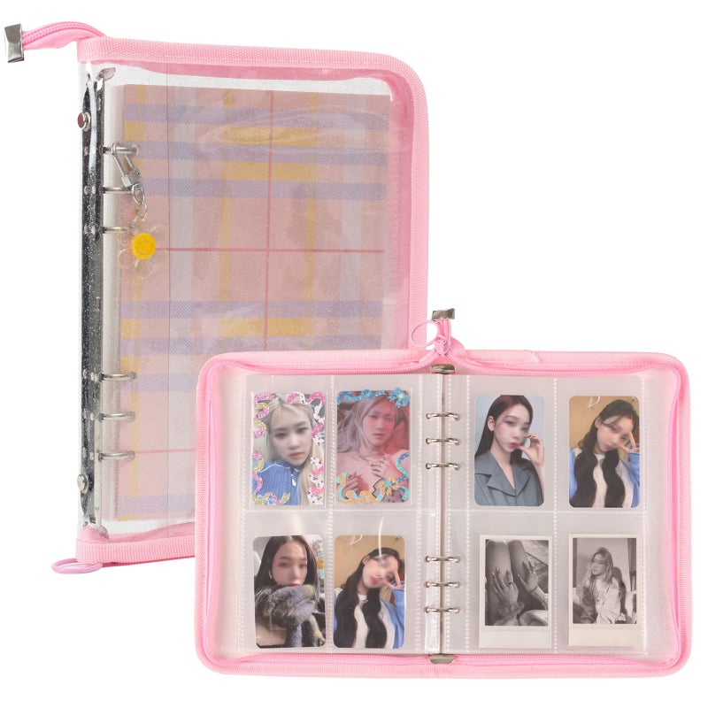 Neffliwe 4Pocket Kpop Photocard Holder Book with 30Pcs Inner Pages 6 Ring A5 Photocard Binder Card Collect Book Hold Up to 240 Cards Pink - Image 2