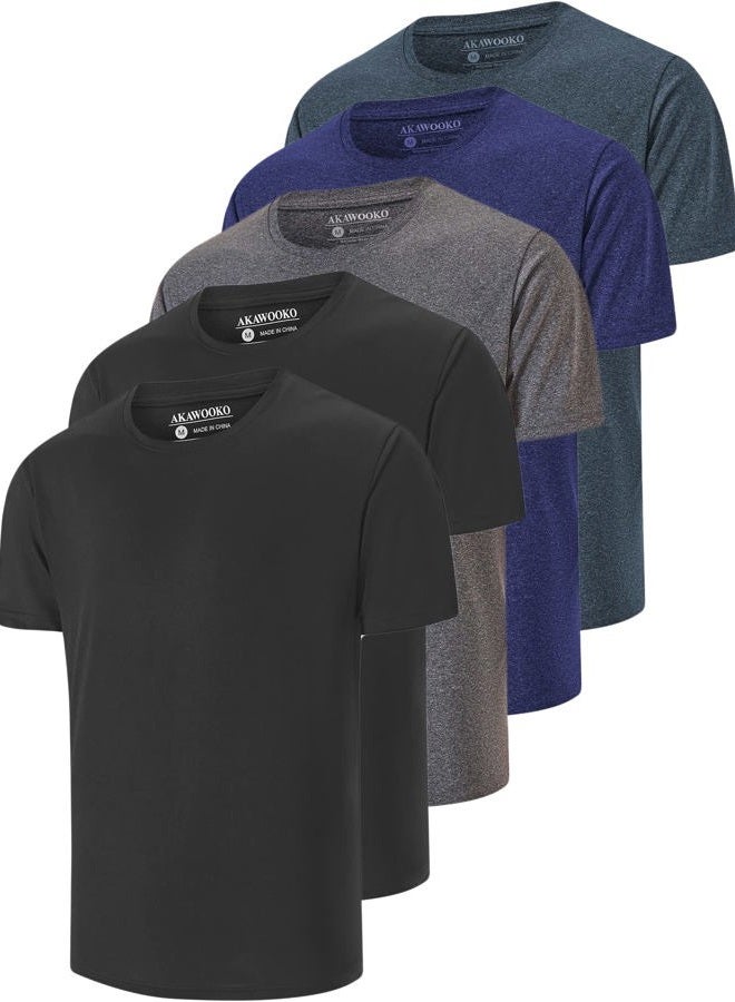 AKAWOOKO 5 Pack Men's Dry Fit T Shirts, Athletic Running Gym Workout Short Sleeve Tee Shirts for Men (Medium, Set 1), Set 1, M - Image 1