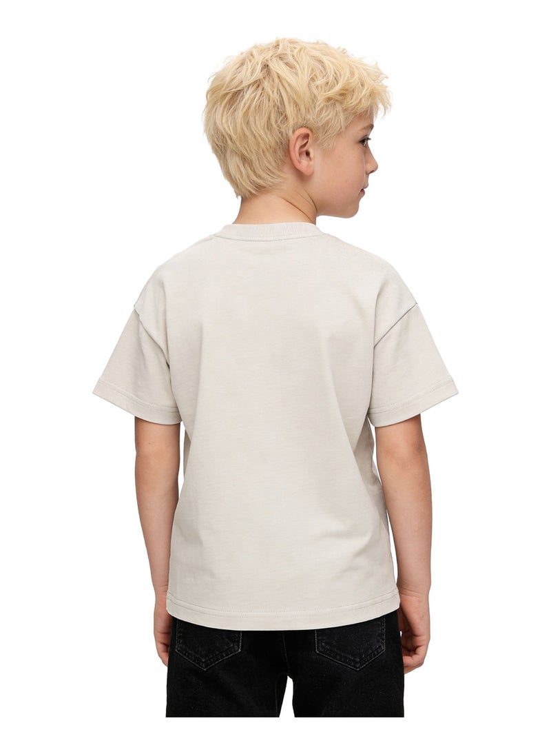 Andora Boys Round Neck Casual Tee - Light Beige - Image 3