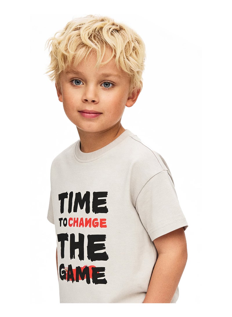 Andora Boys Round Neck Casual Tee - Light Beige - Image 2