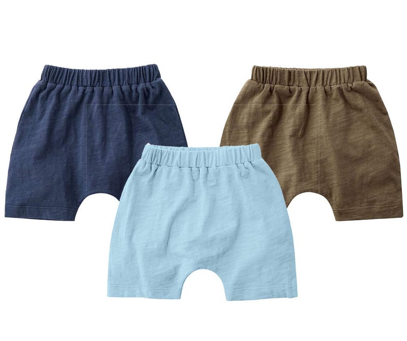 Teach Leanbh Unisex-Baby 3-Pack Cotton Soild Color Short with Drawstring 3-24 Months (12-18 Months, Blue/Sapphire/Brown) - Image 1