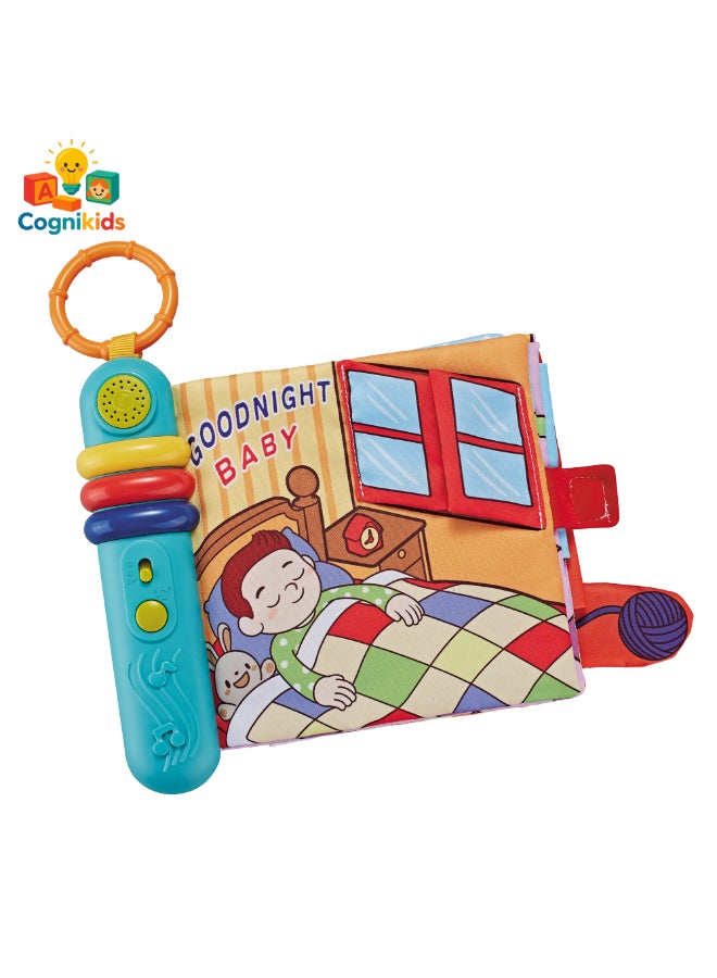 COGNIKIDS Baby Cloth Book With Music & Light – Goodnight Storybook For Infants 6M+ | Interactive Soft Book With Sound Buttons On Each Page | Montessori Bedtime Sensory Toy - Image 2